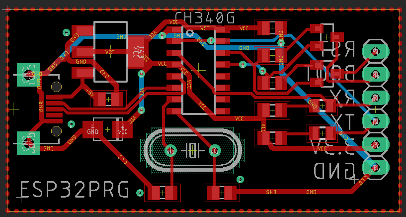 PCB layout of the CH340G programmer